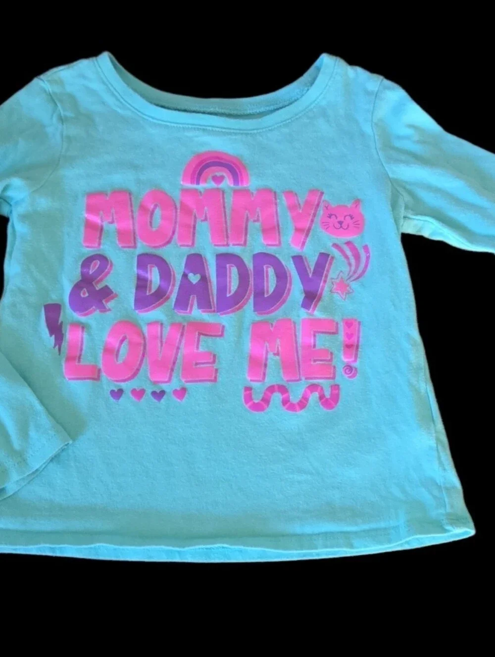 The Children's Place 3t Cat Aqua Long Sleeve Tee Pink Graphic Mommy Love Me